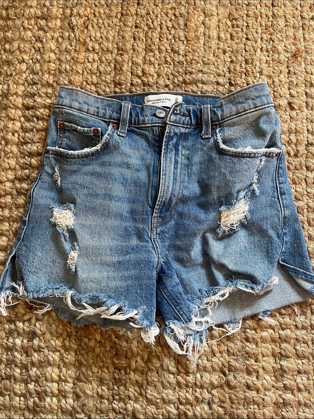 Abercrombie & Fitch Light Blue Distressed Denim Shorts